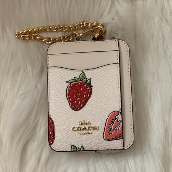 COACH Strawberry Card Case Wristlet in Chalk Multi - Picture 2 of 4